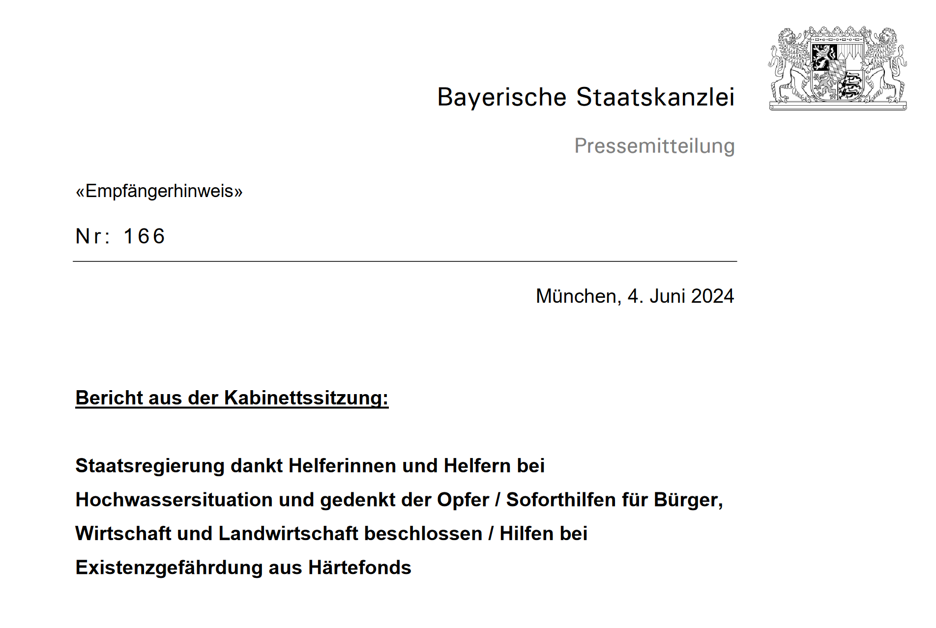 Hochwasserschäden: Bayerisches Kabinett verspricht schnelle und unbürokratische Soforthilfen
