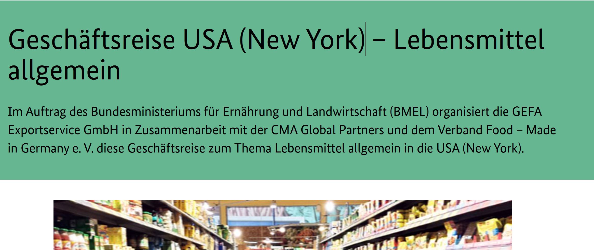 Exportförderung des BMEL – Geschäftsreise USA (New York) – Lebensmittel allgemein (09.09. bis 13.09.2024)