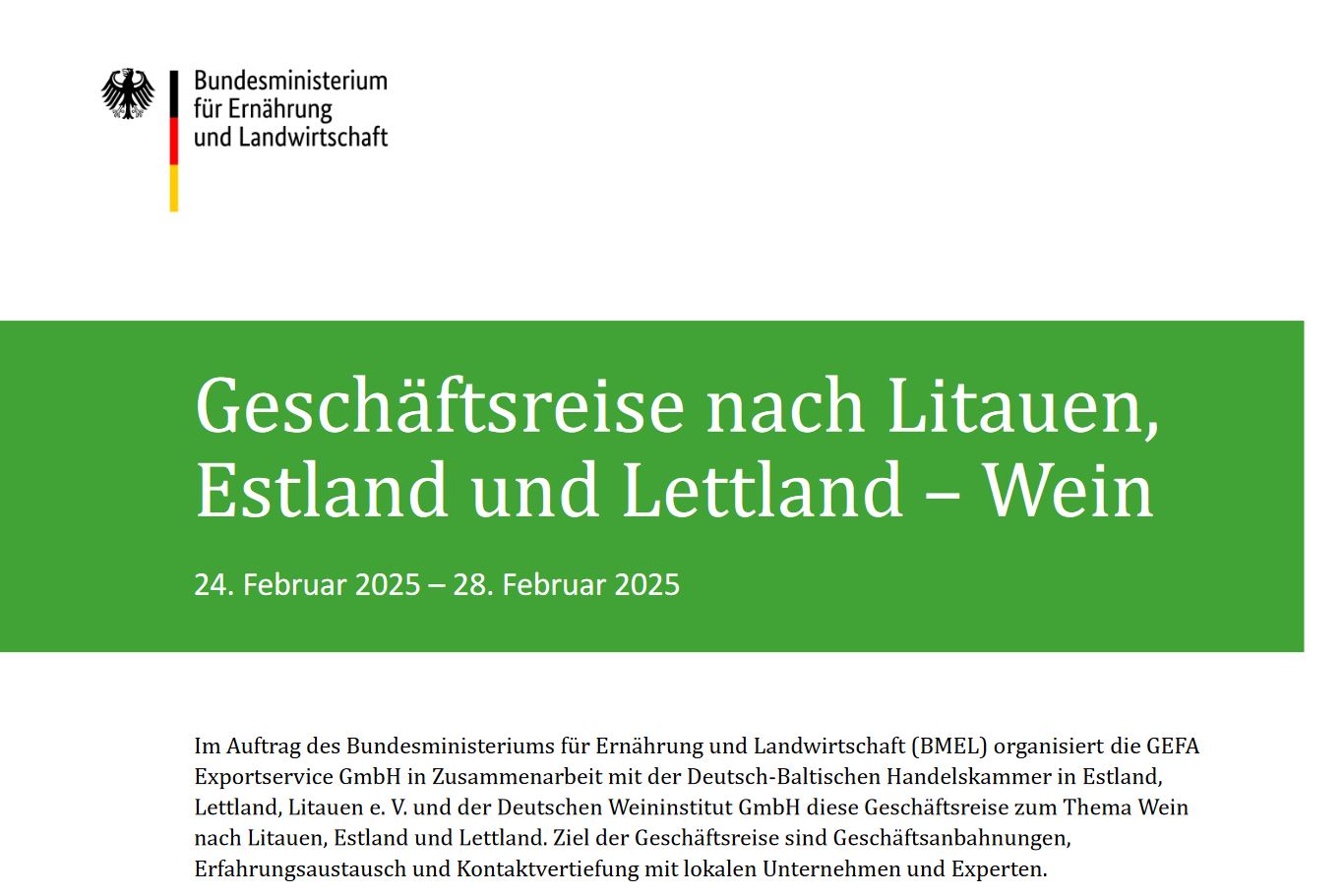 Geschäftsreise nach Litauen, Estland und Lettland – Wein (24.02. – 28.02.2025)