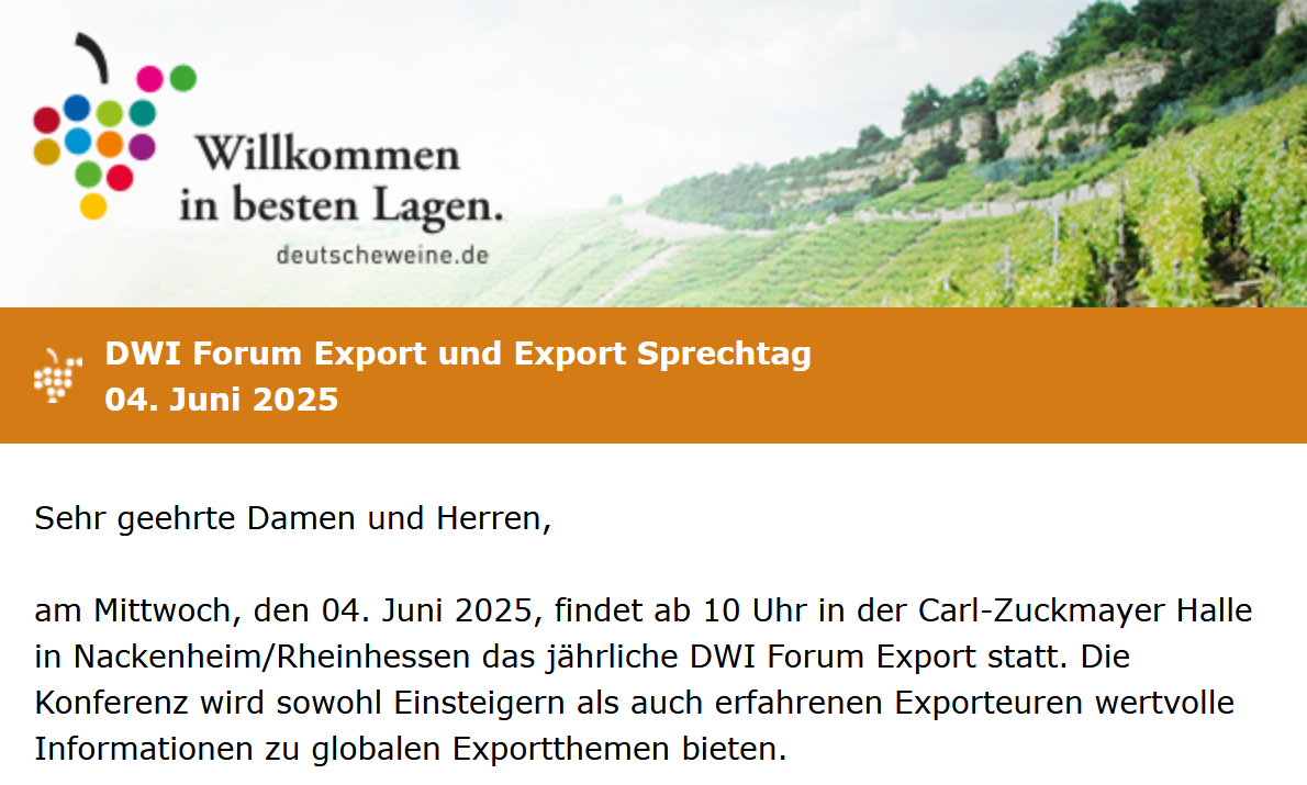 DWI Forum Export und Export Sprechtag am 04. Juni 2025