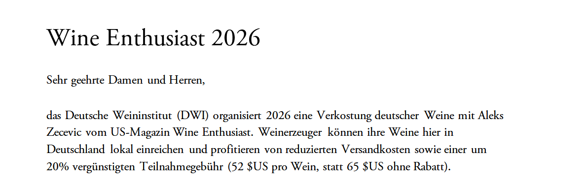 Ausschreibung US Wein-Magazin: Wine Enthusiast 2026