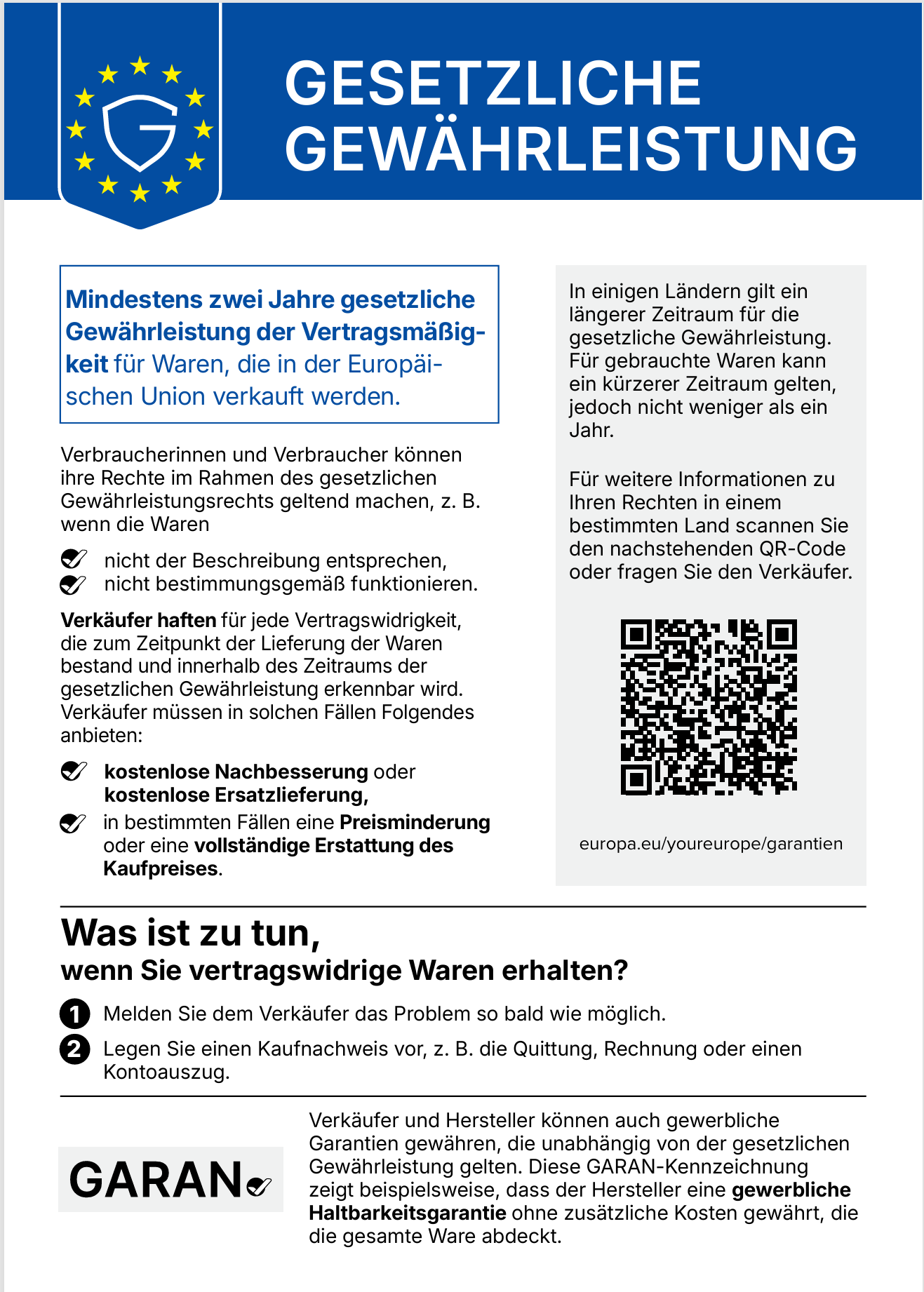 EU Gewährleistungslabel – Neue Pflicht