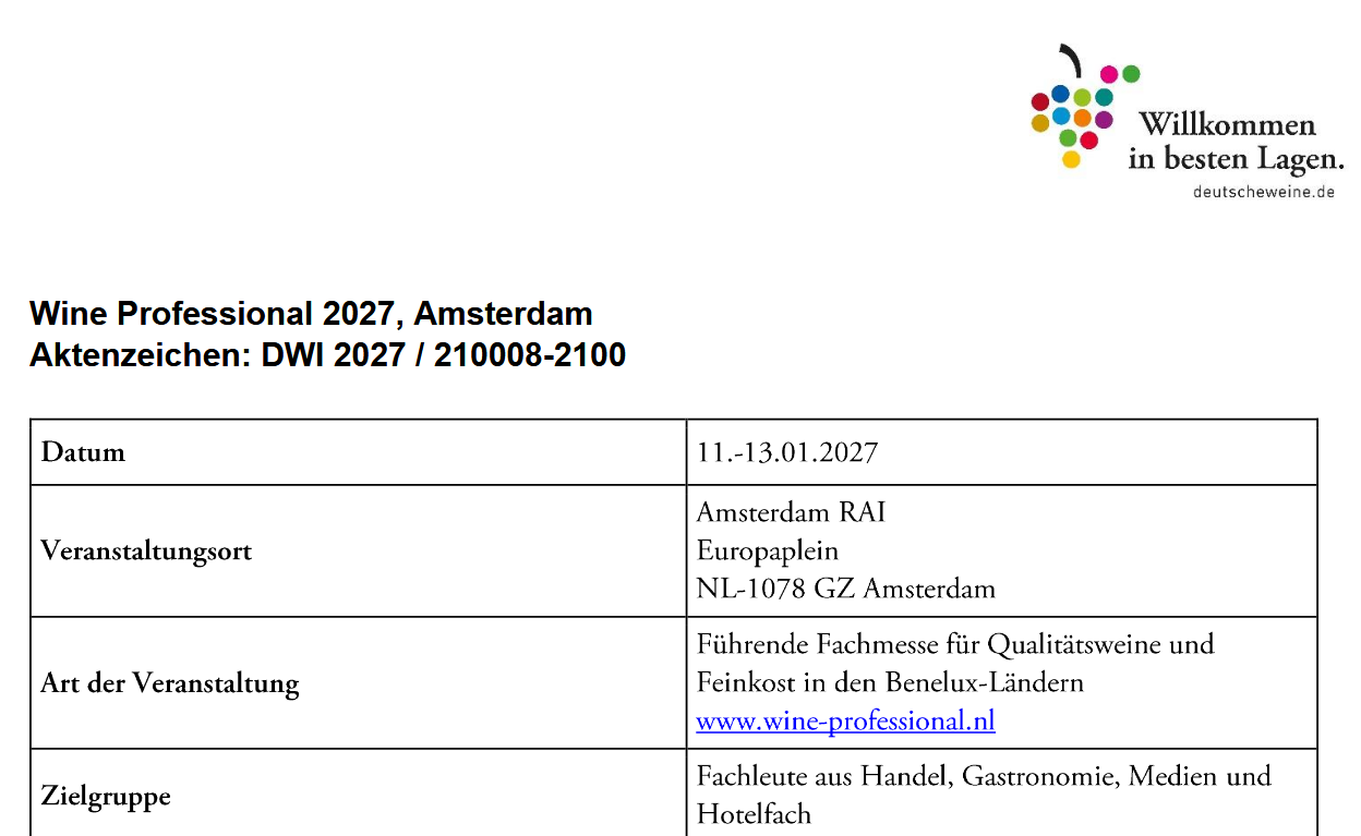 Gemeinschaftsstand Fachmesse Wine Professional 2027 Amsterdam