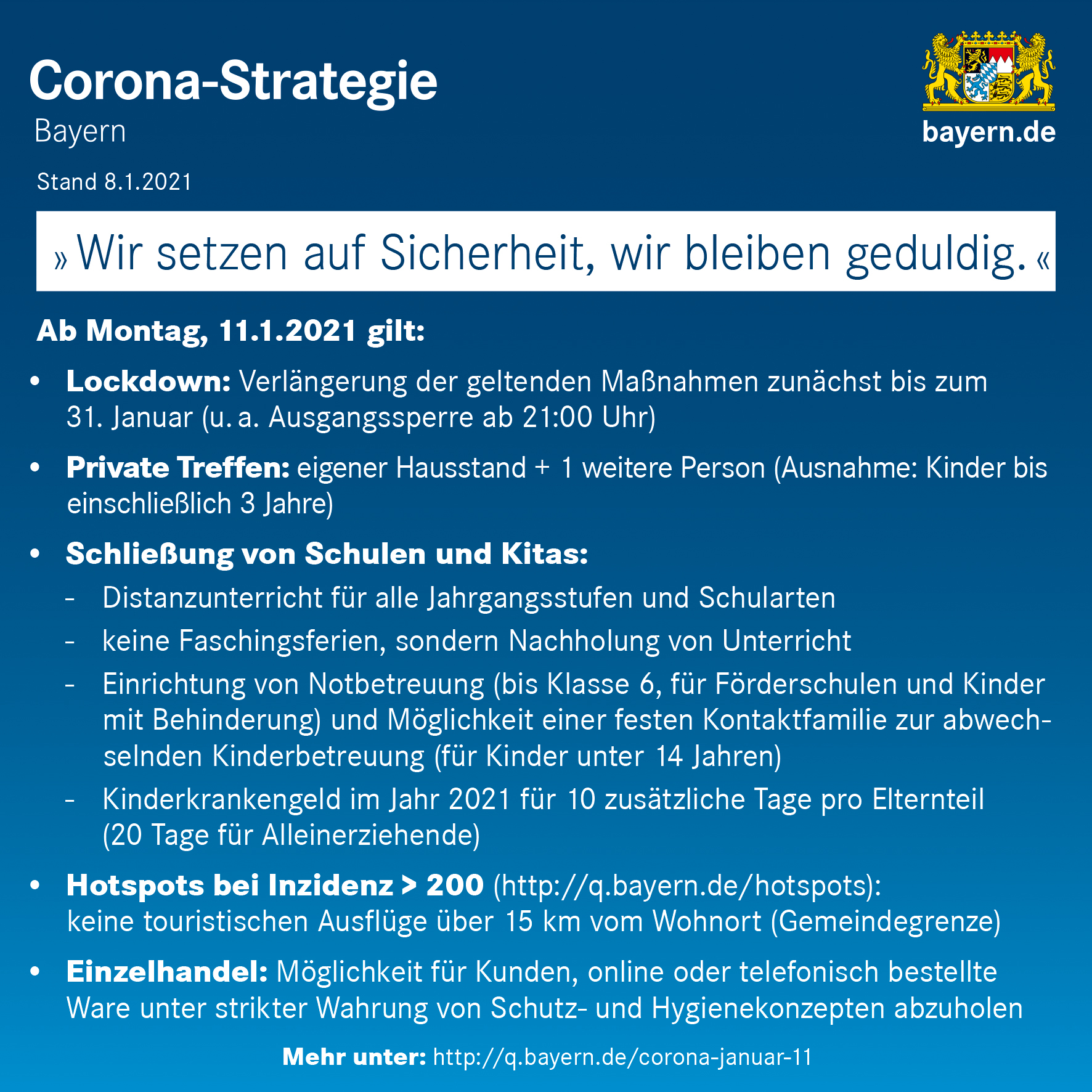 11. Infektionsschutzmaßnahmenverordnung – Verlängerung des Lockdown