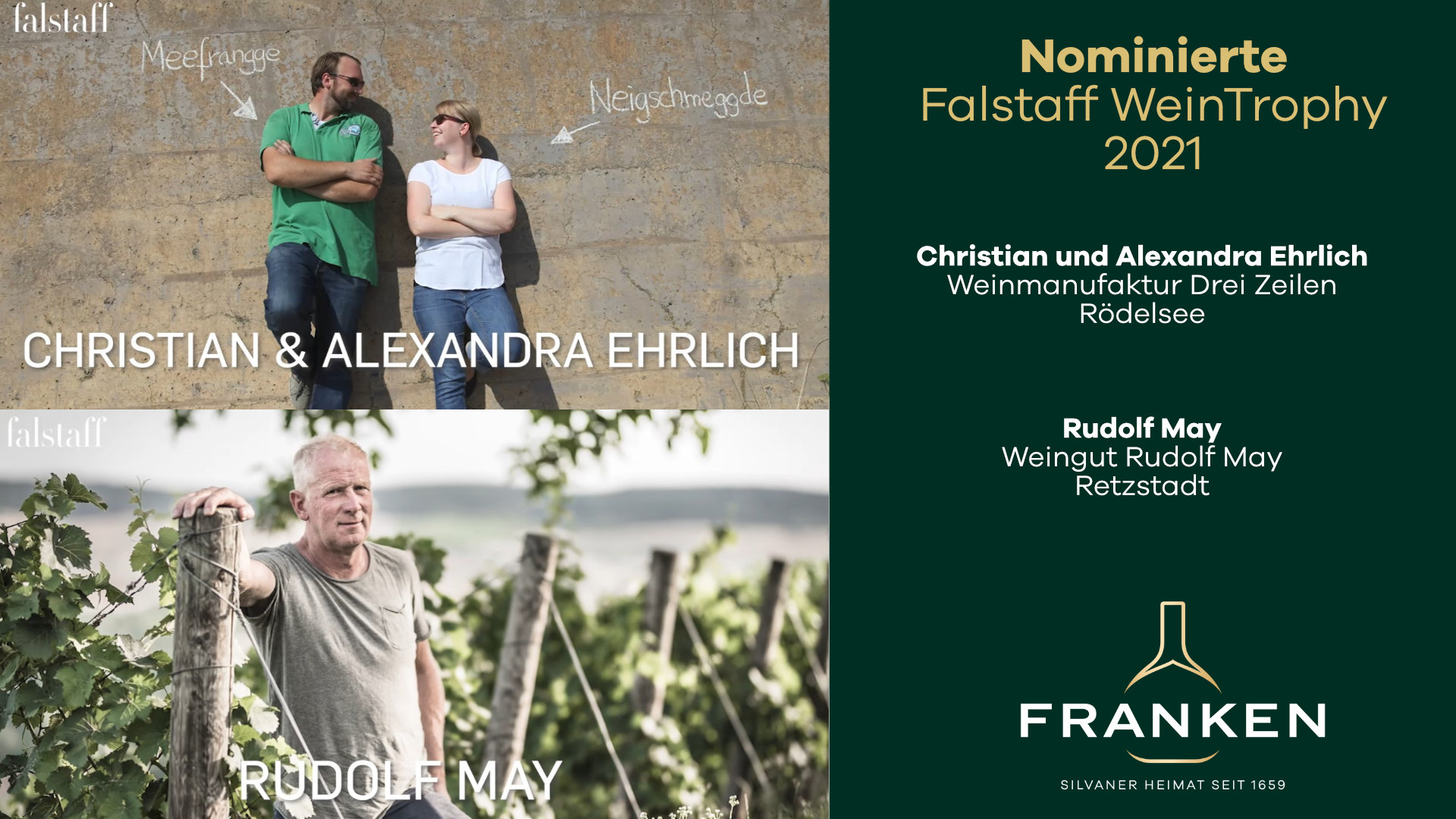 Weinmanufaktur Drei Zeilen und Weingut Rudolf May unter den Nominierten der Falstaff WeinThropy 2021