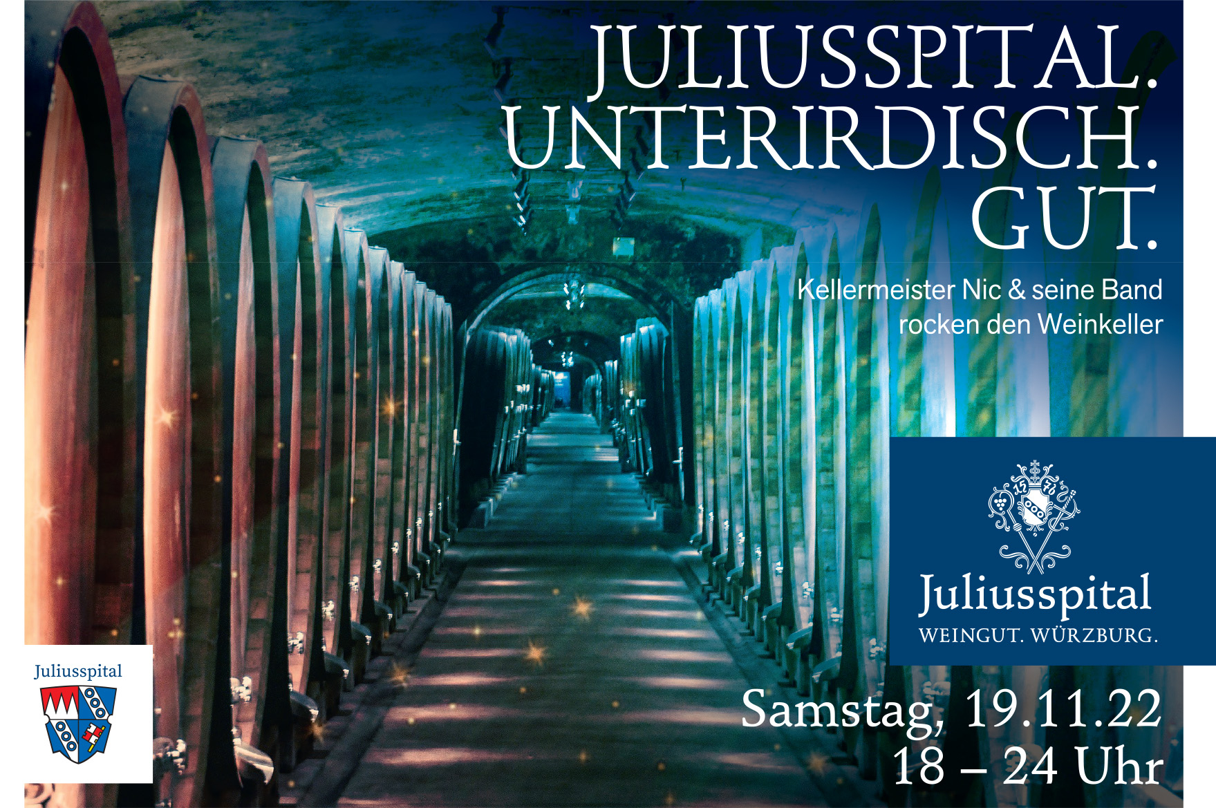 JULIUSSPITAL.UNTERIRDISCH.GUT: Geöffnete Türen im historischen Holzfasskeller des Weinguts Juliusspitals