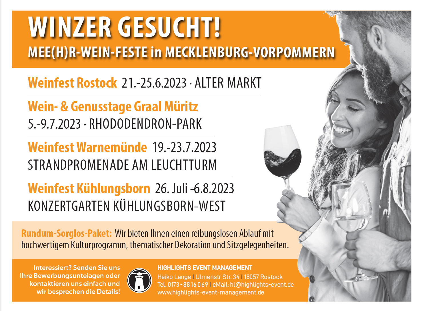 Weinfeste in Mecklenburg-Vorpommern: Highlights Event Management sucht Winzer
